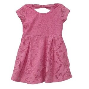 Duchess Girls Pink Lace Bow Back Dress Short Sleeve Flounce‎ Skirt - 4T